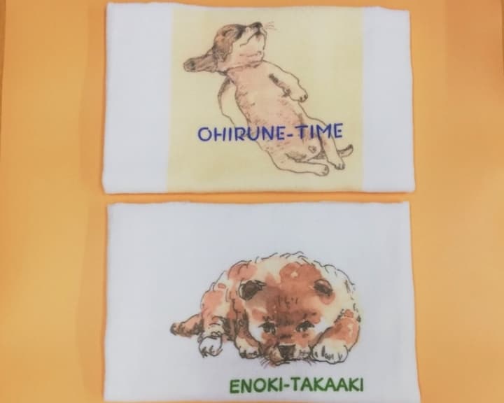 子犬の絵が描かれたハンドタオル2種