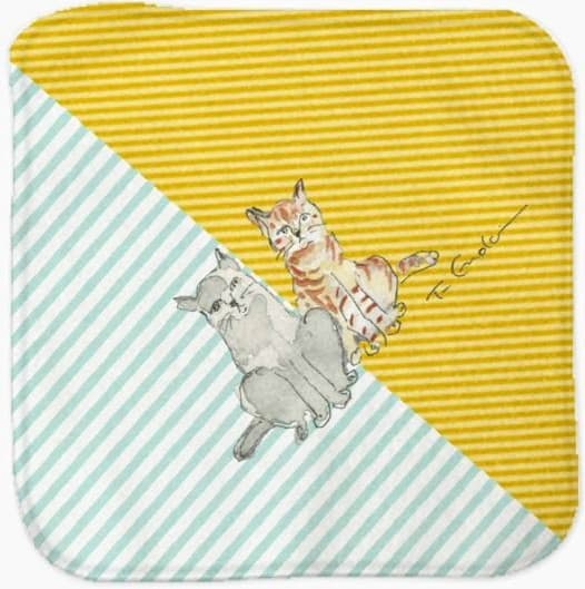 ミニタオル 猫 グリーン×イエローのサンプル画像