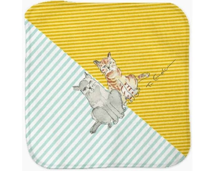 ミニタオル　猫 グリーン×イエロー